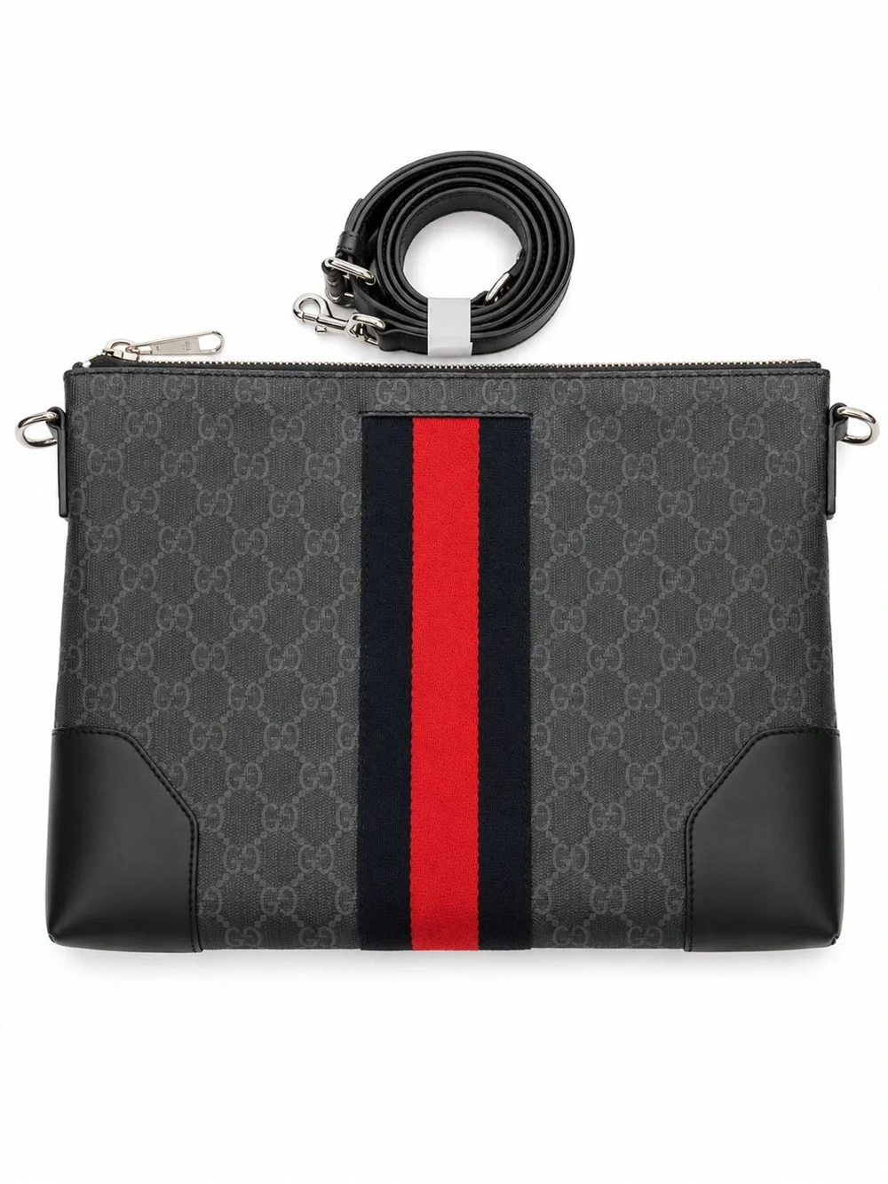 Gucci Black & Red Web Stripe Men's Messenger Pouch